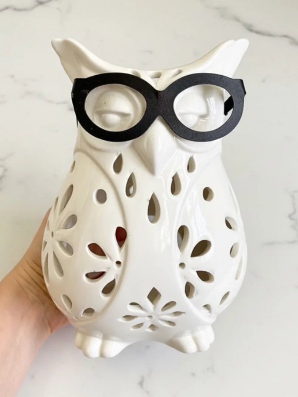 White Ceramic Owl Candle Holder